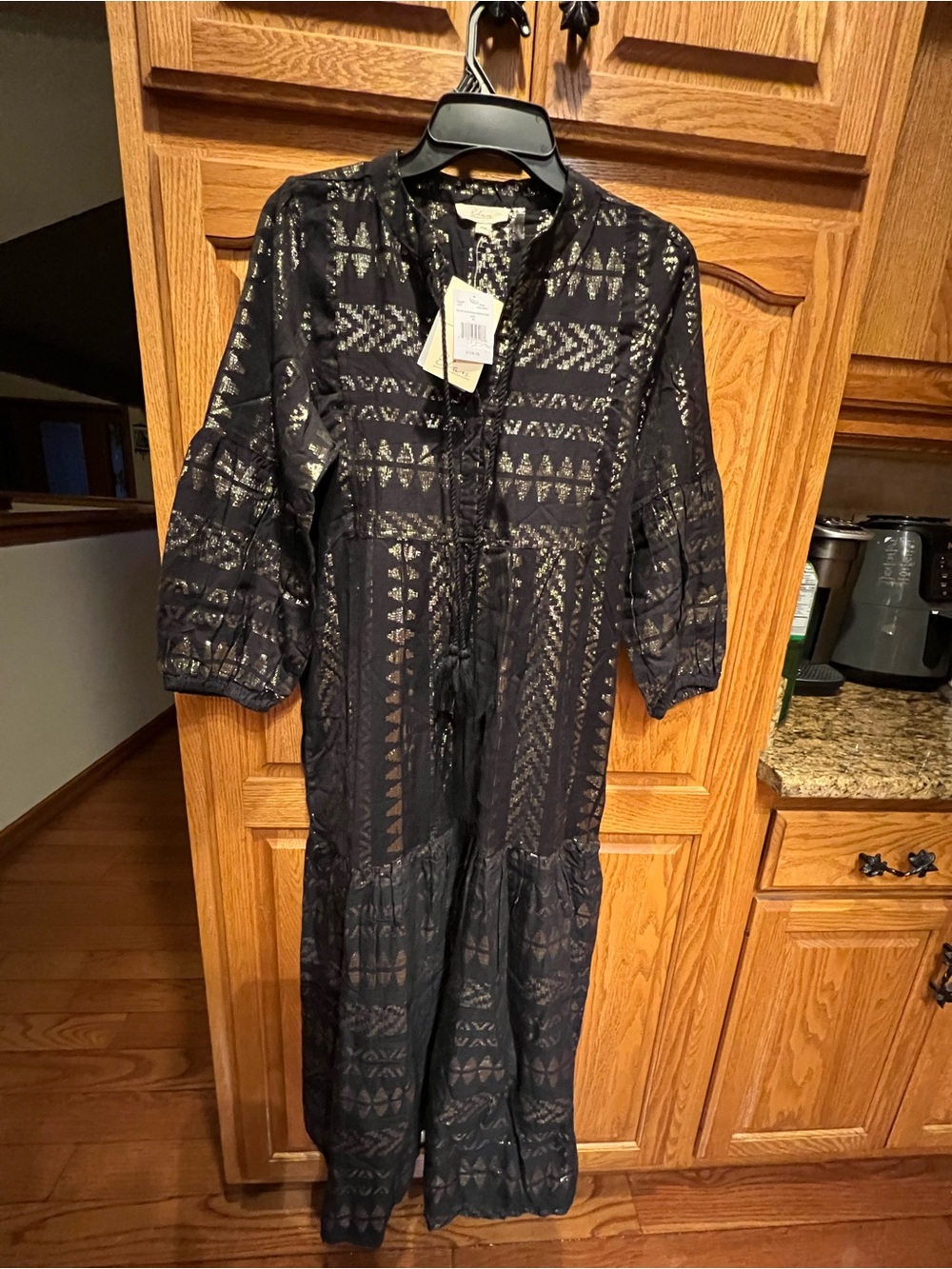 Boho Lace-Inset Black Jumpsuit with Tassel Tie